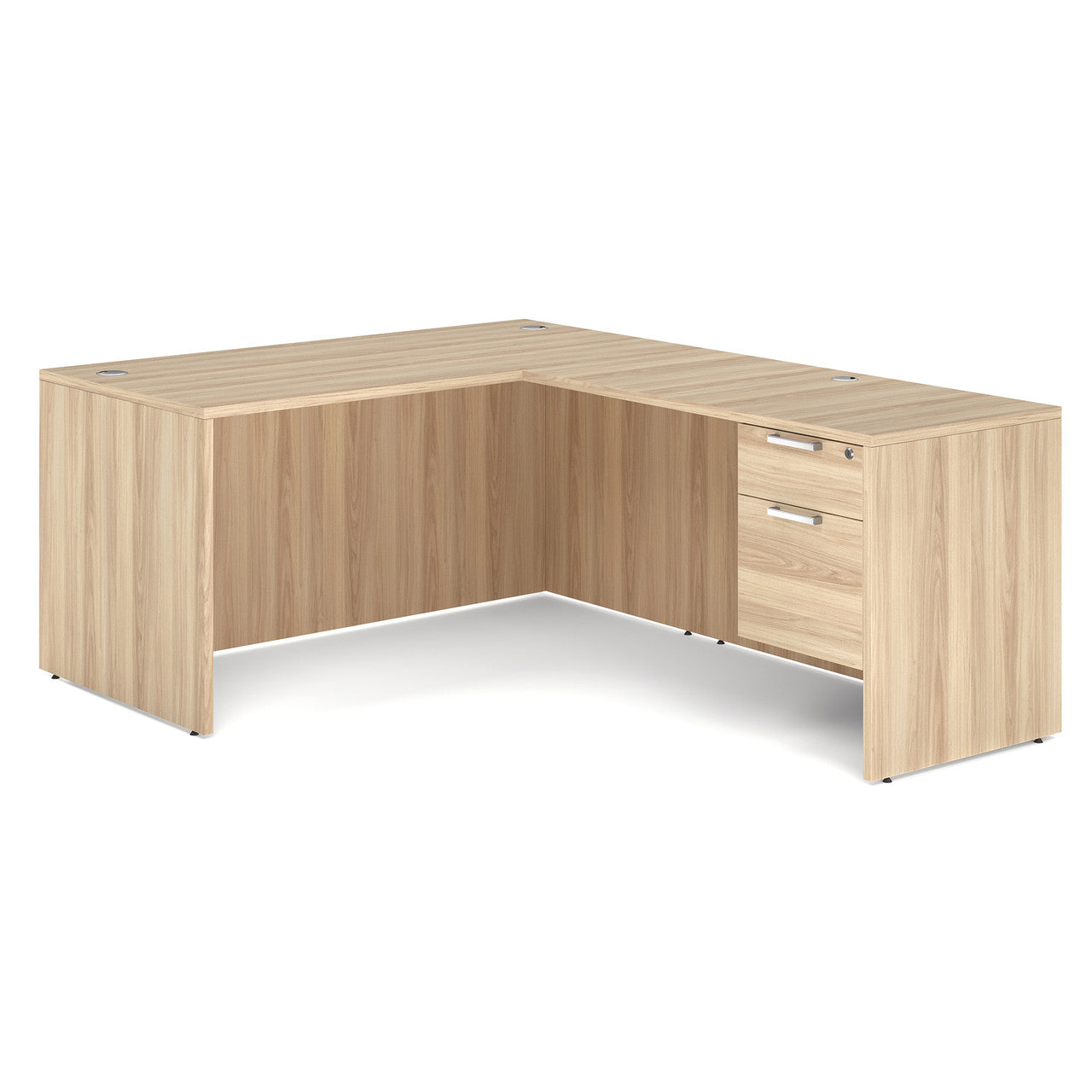 OfficeSource OS Laminate Collection Single 3/4 Pedestal "L" Desk - 60" x 30" - American Elm