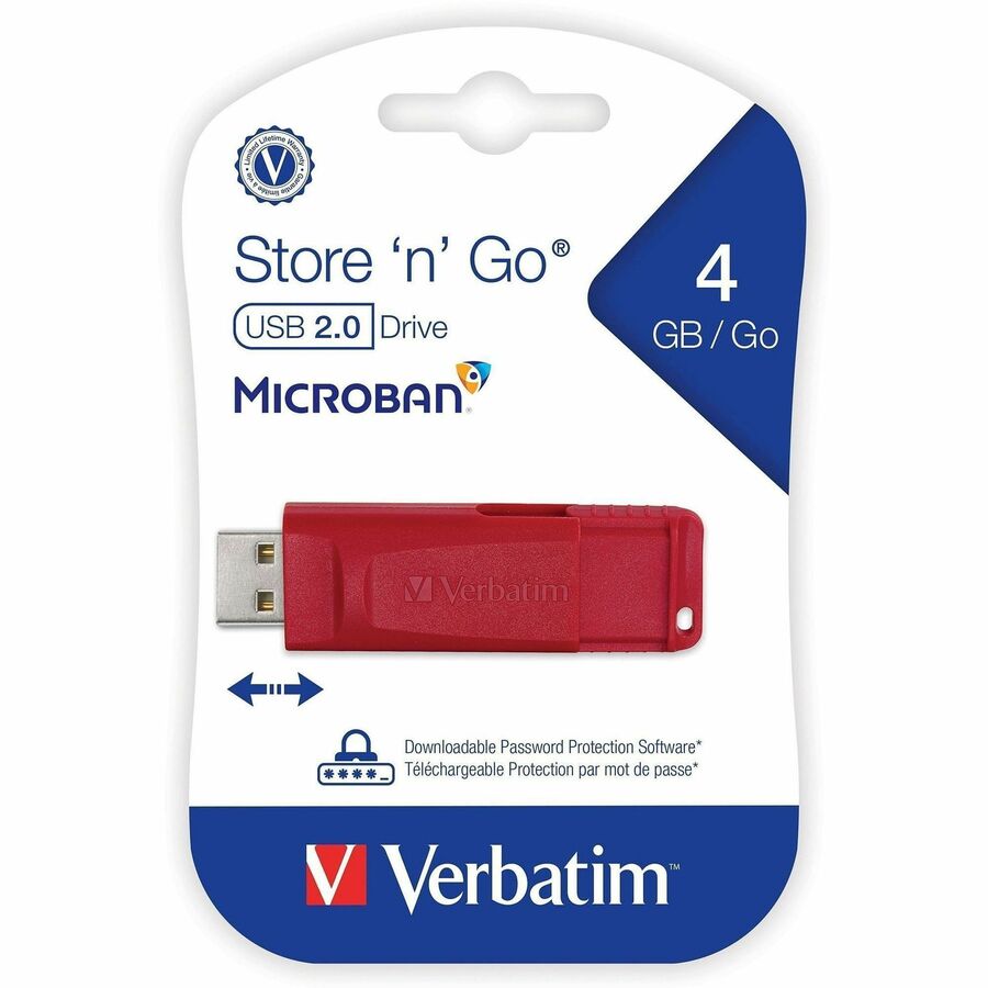 4 GB - USB 2.0 - Red - Lifetime Warranty - 1 Each