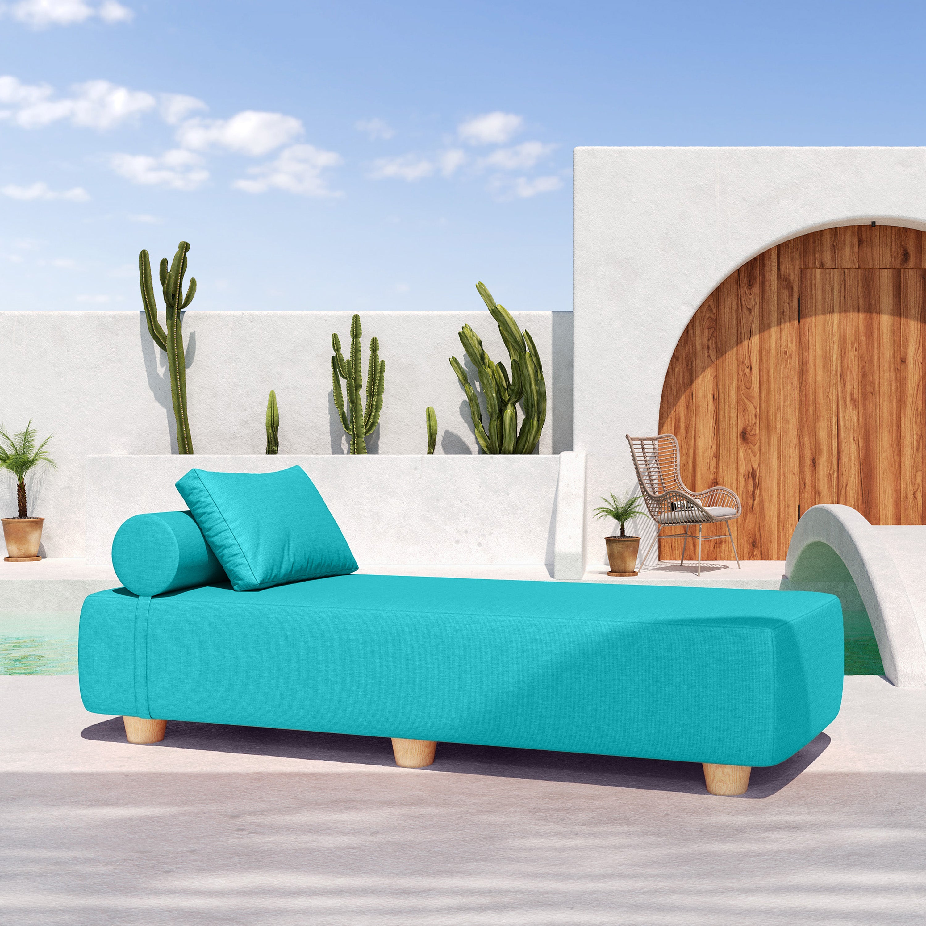 Jaxx Alvy Outdoor Sun Lounger – Luxurious Sunbed with Hevea Wood Feet, Sunbrella Aruba Blue