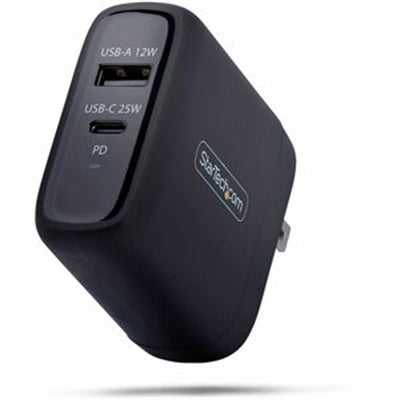 StarTech 37W USB-C &amp; USB-A Wall Charger, Portable Charger with USB Power Delivery Fast Charging, 25W USB-C PD / 12W USB-A Output