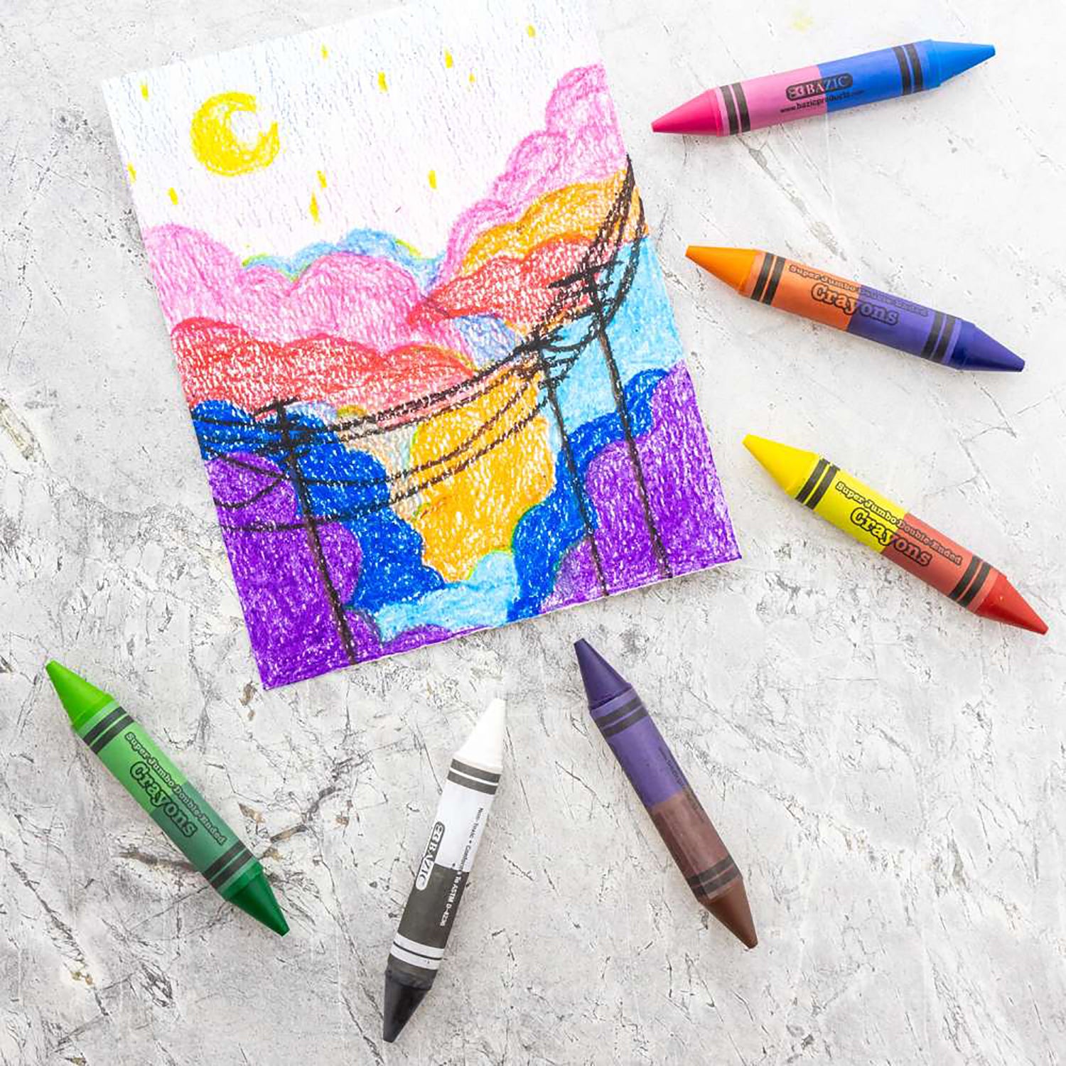 Double-Ended Premium Super Jumbo Crayons, 6 Crayons, 12 Colors