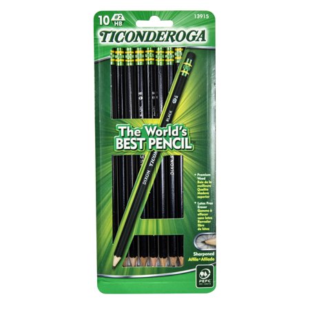 Ticonderoga Wood-Cased Pencils  Pre-Sharpened  #2 HB Soft  Black  10 Count
