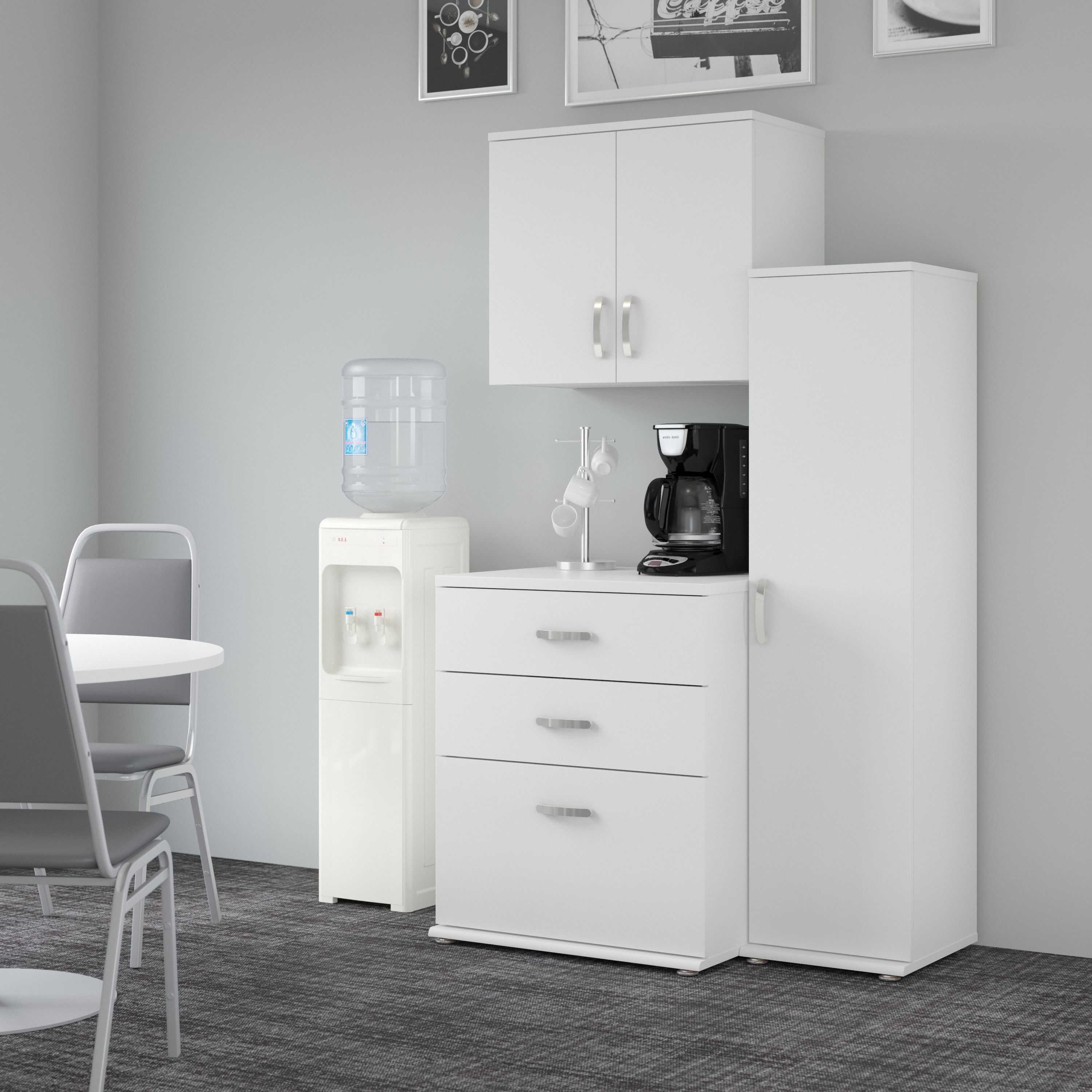 Bush Business Furniture Universal 44W 3 Piece Modular Storage Set with Floor and Wall Cabinets in White - 44.02" Width x 24.69" Depth x 61.81" Height