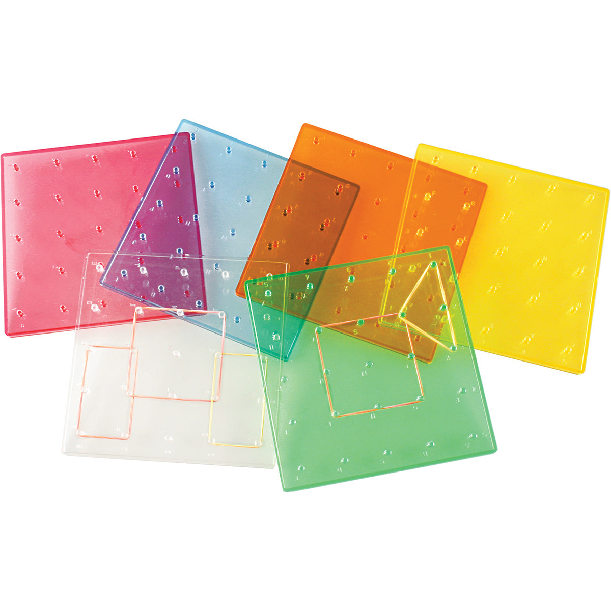 Transparent Rainbow Colored Geoboards, 5 x 5 pin array, 6", Set of 6