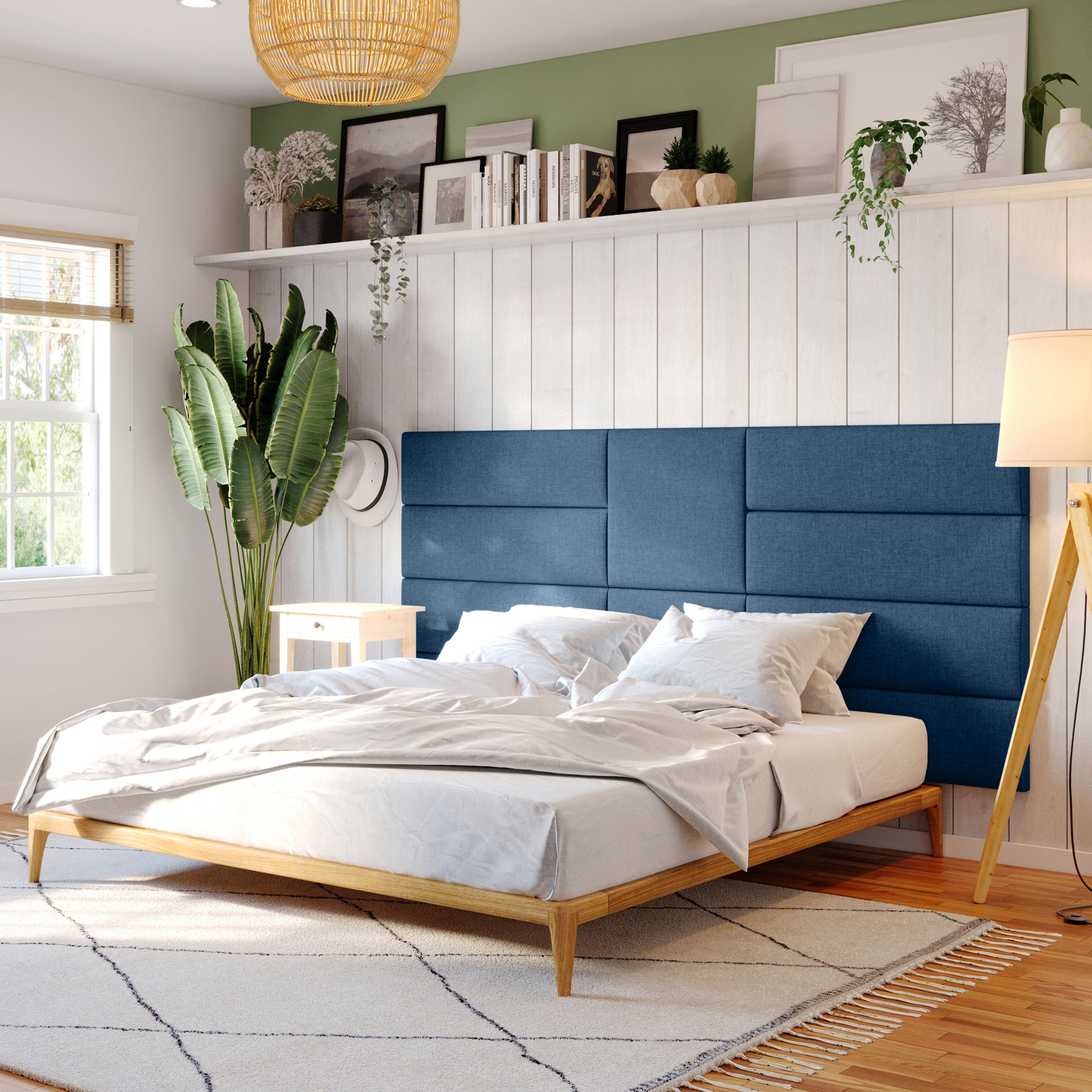 Jaxx Panelist Modern Padded Headboard- Wall Mounted Panel (22.5" x 22.5") - Microvelvet Petrol Blue