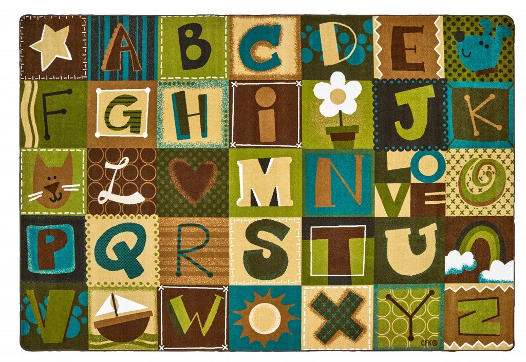 KIDSoft Alphabet Blocks Rug Nature Colors - 8ft 4in x 13ft 4in - Rectangle - Brown