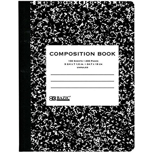 BAZIC Composition Book Blue Marble Unruled Ruled 100 Sheet Notebook  1-Pack