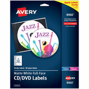 Avery Optical Disc Labels, Matte White, Permanent Adhesive, Inkjet/Laser Compatible, 2 Labels per Sheet, 20 Sheets, 40 Labels per Pack