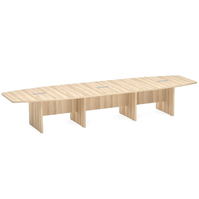 OfficeSource Laminate Expandable Boat Shaped Conference Table with Slab Base - 14' - American Elm