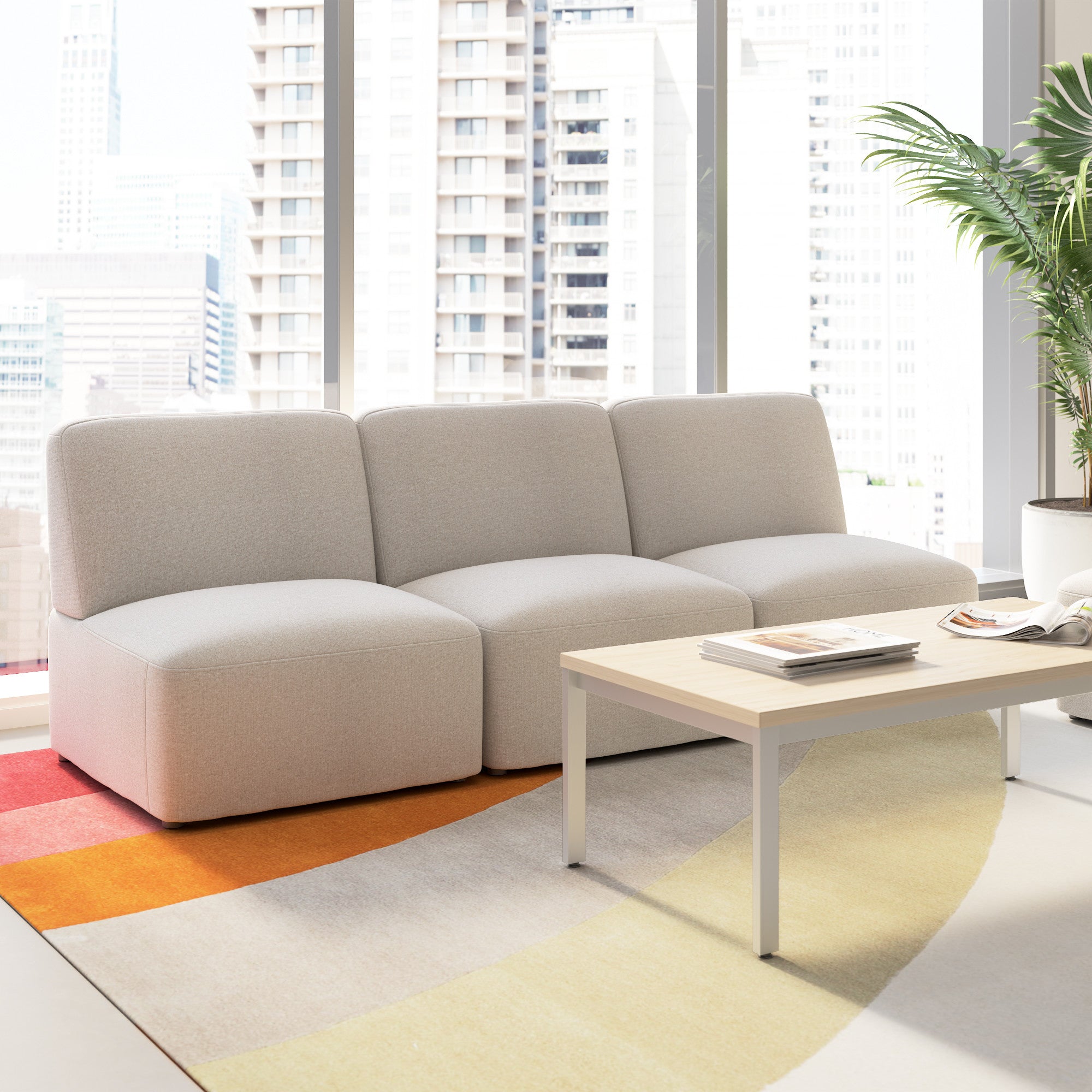 Bush Business Furniture Assemble Modular 3 Seater Sectional Lounge Sofa in Oat Fabric - 89.76" Width x 30.51" Depth x 29.92" Height
