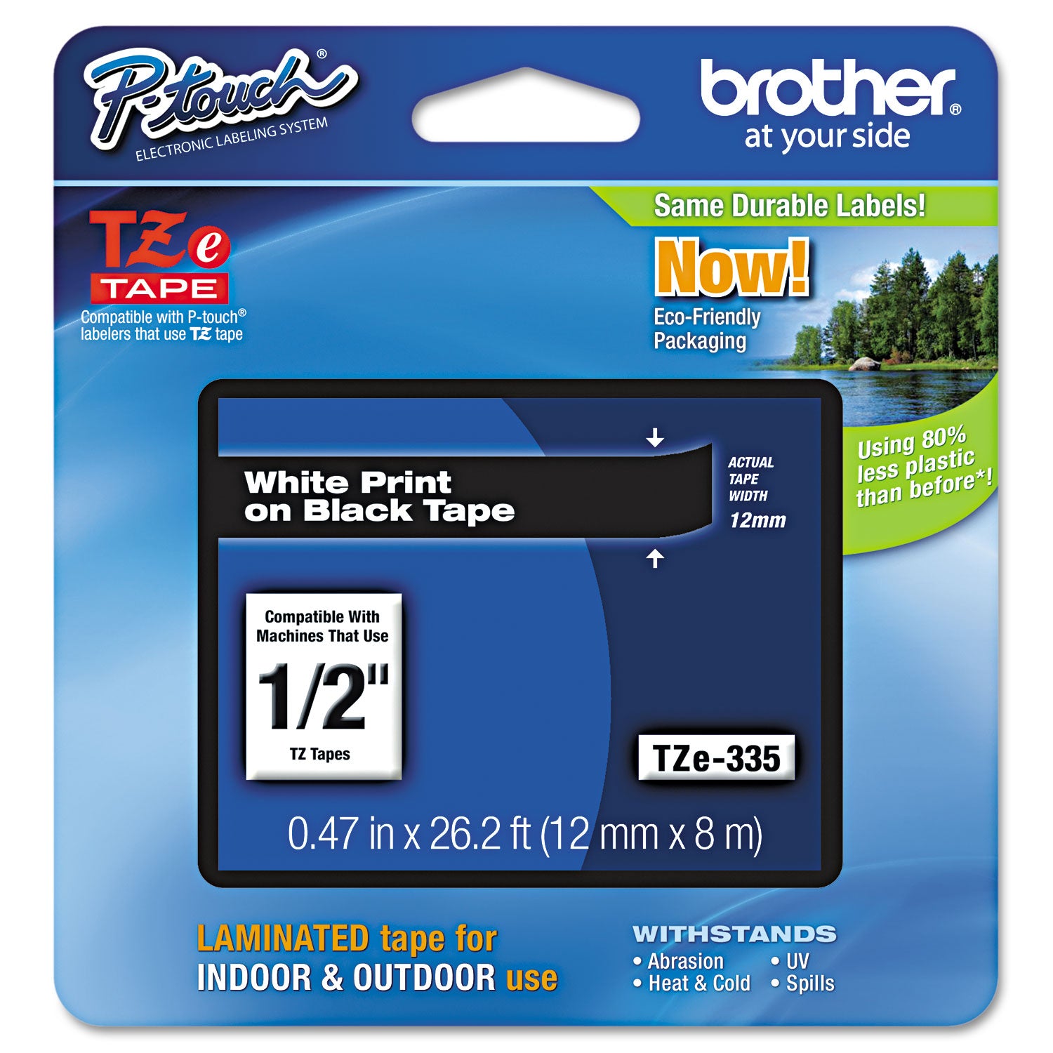 Tze Standard Adhesive Laminated Labeling Tape, 0.47" X 26.2 Ft, White On Black