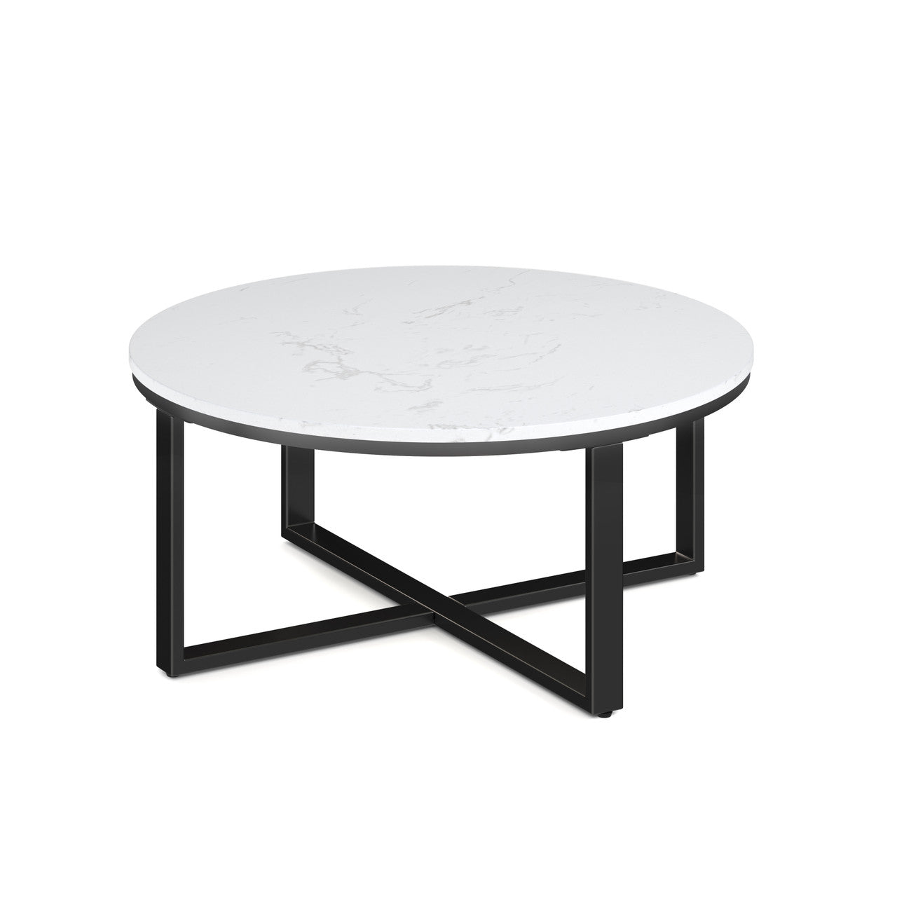 OfficeSource Kora Round Occasional Table with Black Metal Base - Quartz White