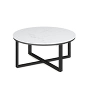 OfficeSource Kora Round Occasional Table with Black Metal Base - Quartz White