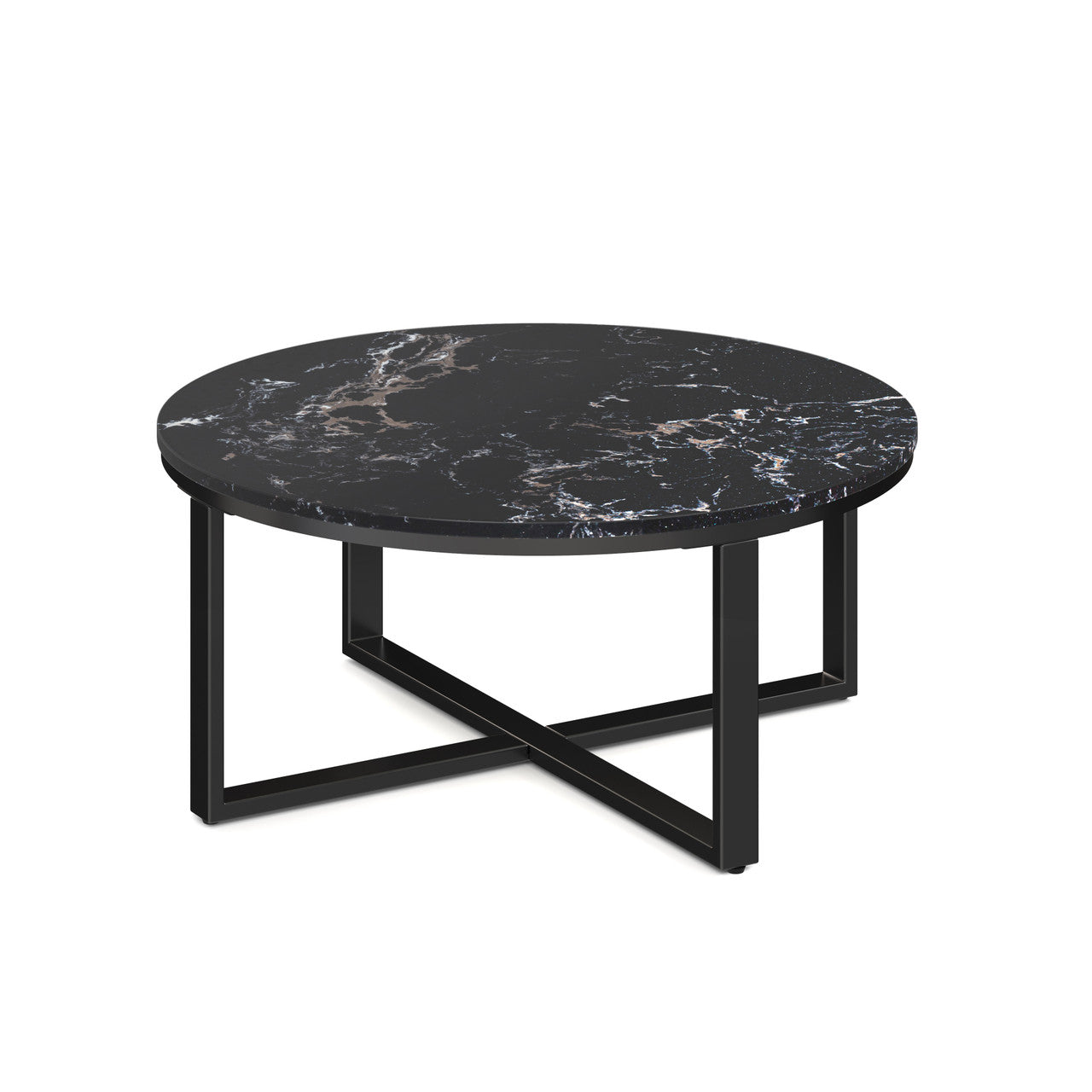 OfficeSource Kora Round Occasional Table with Black Metal Base - Quartz Black