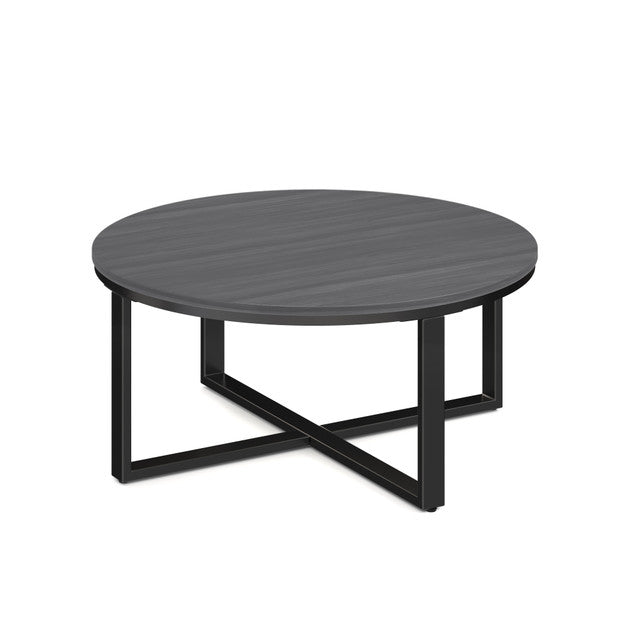 OfficeSource Kora Round Occasional Table with Black Metal Base - Coastal Gray