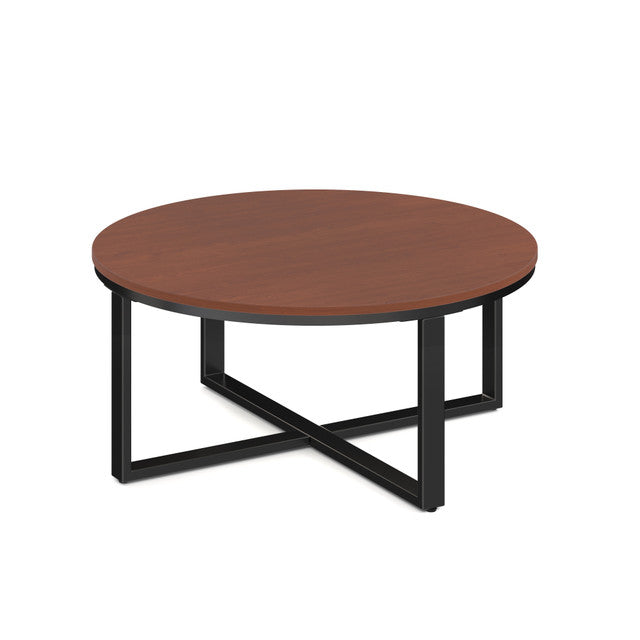OfficeSource Kora Round Occasional Table with Black Metal Base - Cherry