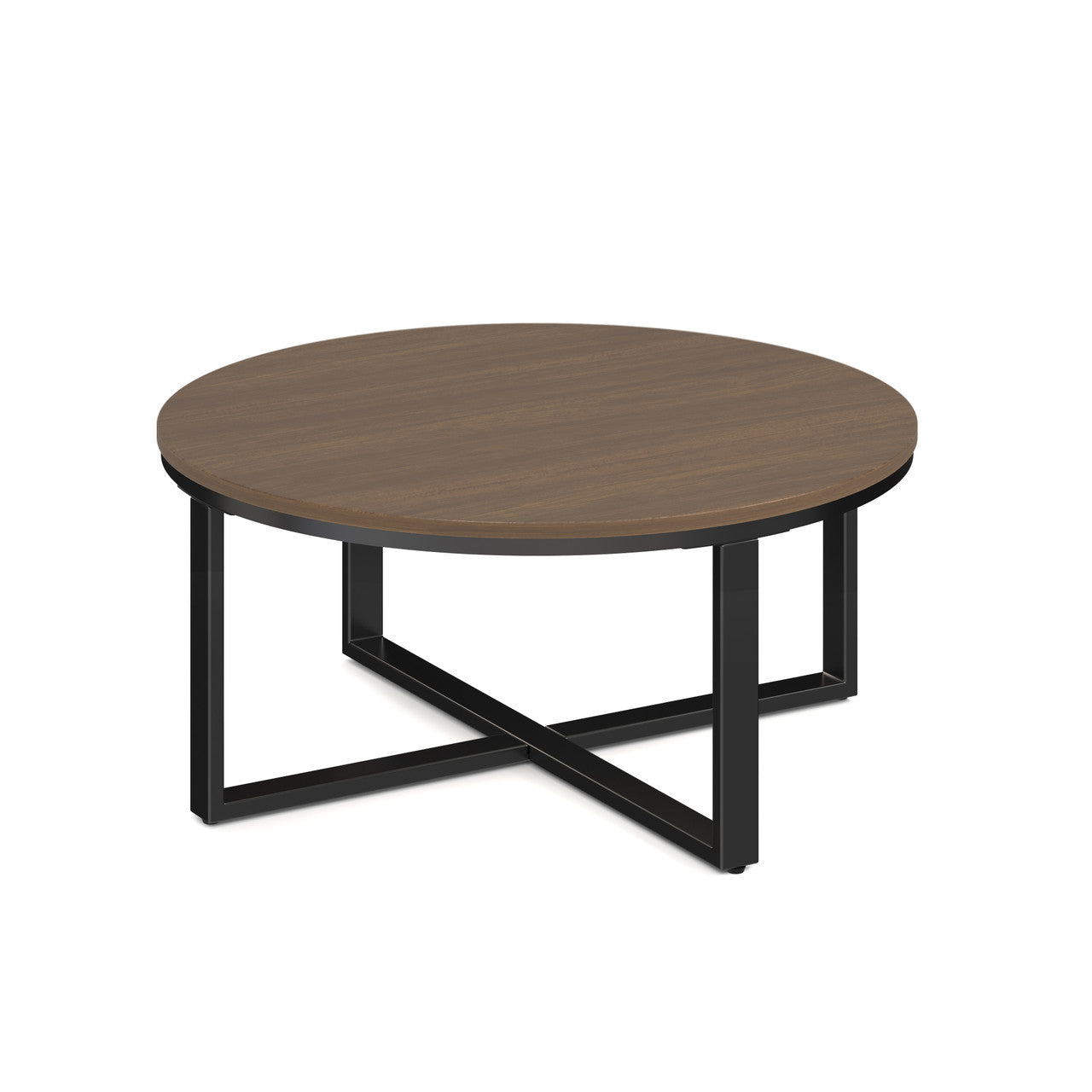 OfficeSource Kora Round Occasional Table with Black Metal Base - Modern Walnut