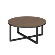 OfficeSource Kora Round Occasional Table with Black Metal Base - Modern Walnut