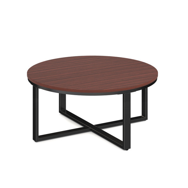 OfficeSource Kora Round Occasional Table with Black Metal Base - Mahogany