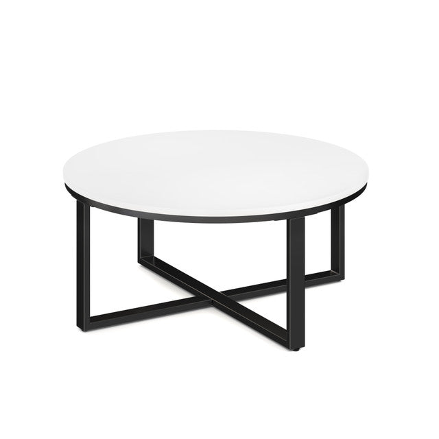 OfficeSource Kora Round Occasional Table with Black Metal Base - White