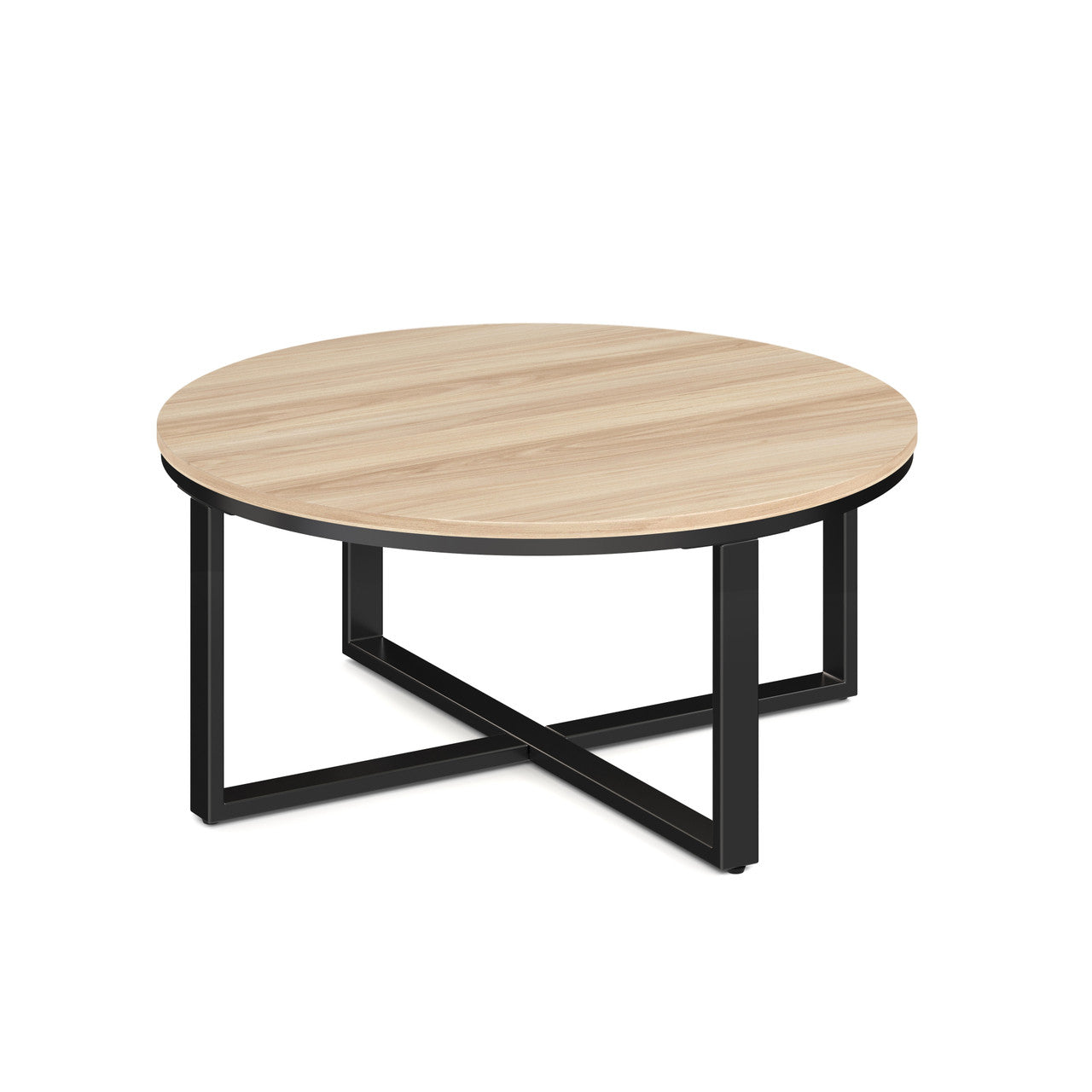 OfficeSource Kora Round Occasional Table with Black Metal Base - American Elm