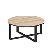 OfficeSource Kora Round Occasional Table with Black Metal Base - American Elm