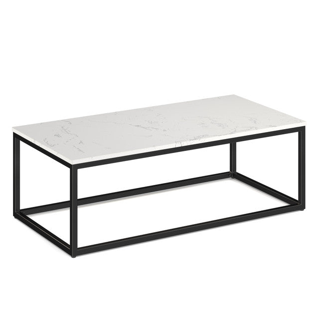 OfficeSource Lenox 24" x 48" Rectangular Coffee Table with Black Metal Base - Quartz White