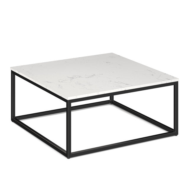 OfficeSource Lenox 36" Square Coffee Table with Black Metal Base - Quartz White