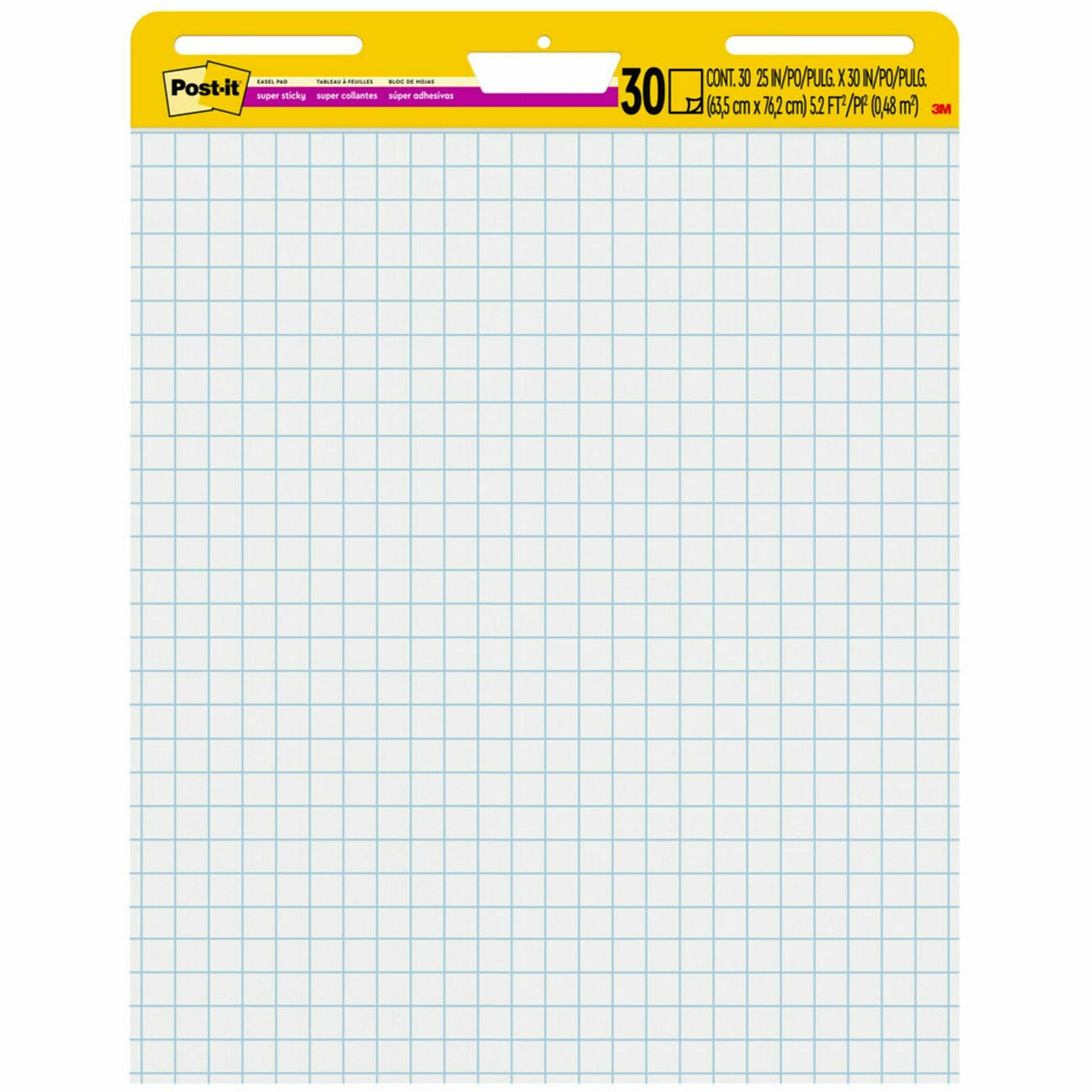 Post-it Self-Stick Easel Pad Value Pack, 25" x 30", White, Feint Ruling, Blue Margin, 30 Sheets per Pad, 2 Pads per Carton, Stapled, Self-adhesive, Repositionable, Sturdy Back, Cardboard Cover