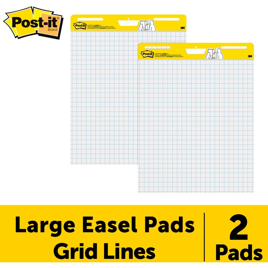 Post-it Self-Stick Easel Pad Value Pack, 25" x 30", White, Feint Ruling, Blue Margin, 30 Sheets per Pad, 2 Pads per Carton, Stapled, Self-adhesive, Repositionable, Sturdy Back, Cardboard Cover