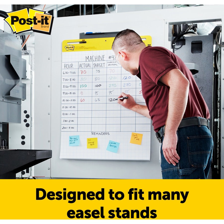 Post-it Self-Stick Easel Pad Value Pack, 25" x 30", White, Feint Ruling, Blue Margin, 30 Sheets per Pad, 2 Pads per Carton, Stapled, Self-adhesive, Repositionable, Sturdy Back, Cardboard Cover