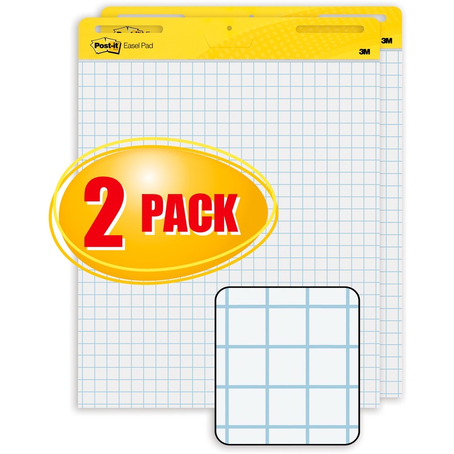 Post-it Self-Stick Easel Pad Value Pack, 25" x 30", White, Feint Ruling, Blue Margin, 30 Sheets per Pad, 2 Pads per Carton, Stapled, Self-adhesive, Repositionable, Sturdy Back, Cardboard Cover