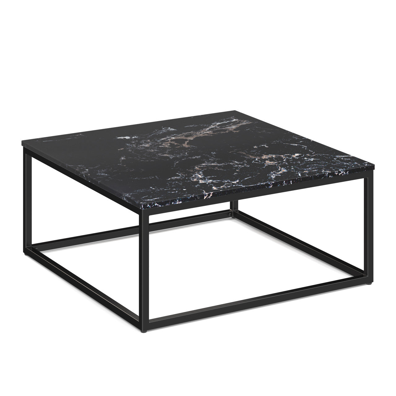 OfficeSource Lenox 36" Square Coffee Table with Black Metal Base - Quartz Black