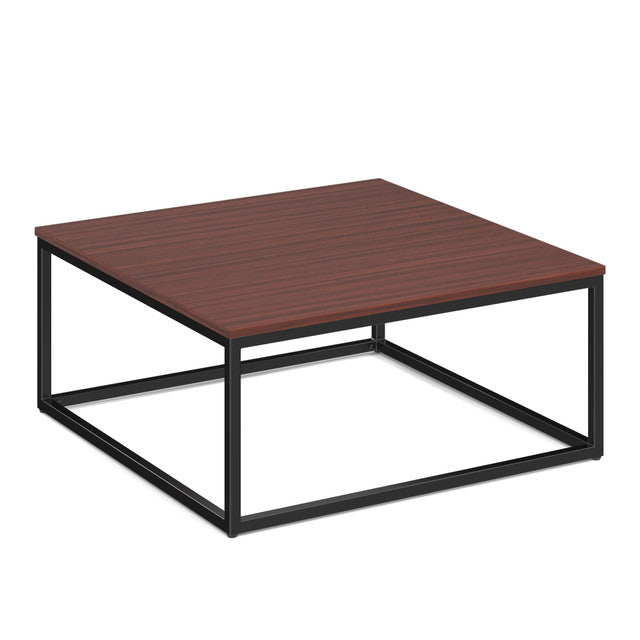 OfficeSource Lenox 36" Square Coffee Table with Black Metal Base - Mahogany