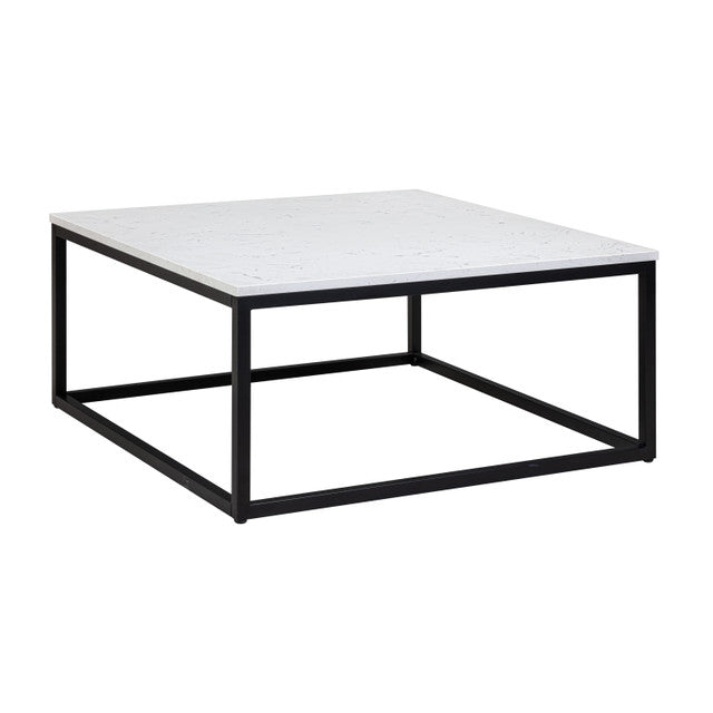 OfficeSource Lenox 36" Square Coffee Table with Black Metal Base - White