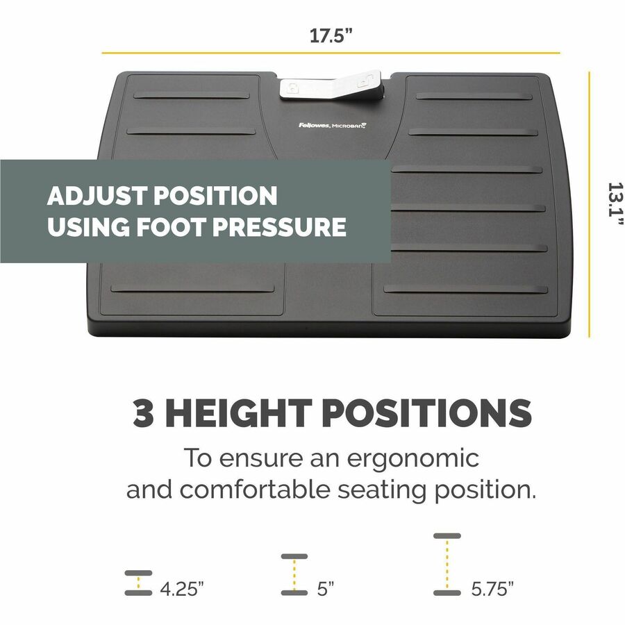 Fellowes Office Suites Adjustable Footrest, 30° Tilt, Black/Silver, Adjustable Height, 1 Each