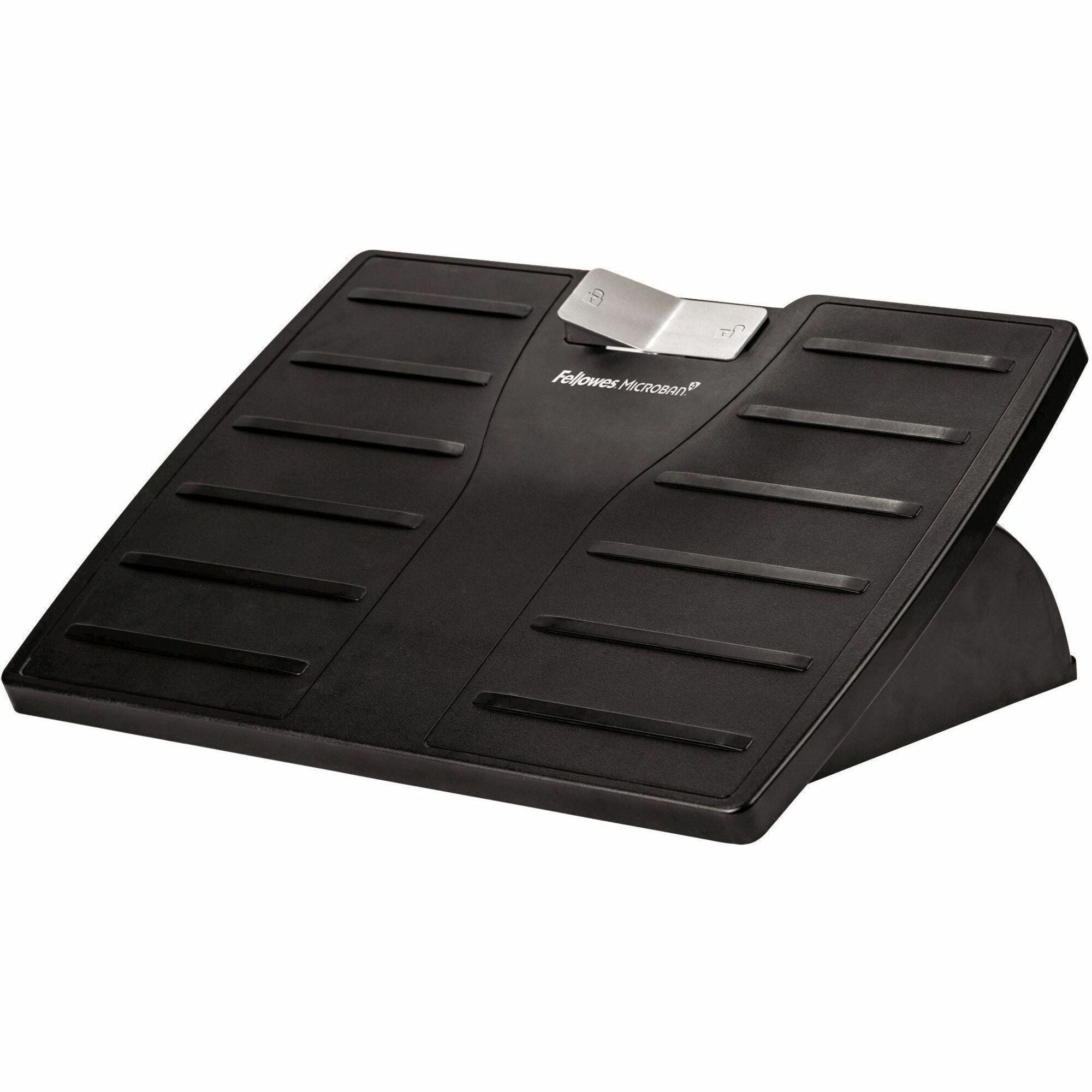 Fellowes Office Suites Adjustable Footrest, 30° Tilt, Black/Silver, Adjustable Height, 1 Each