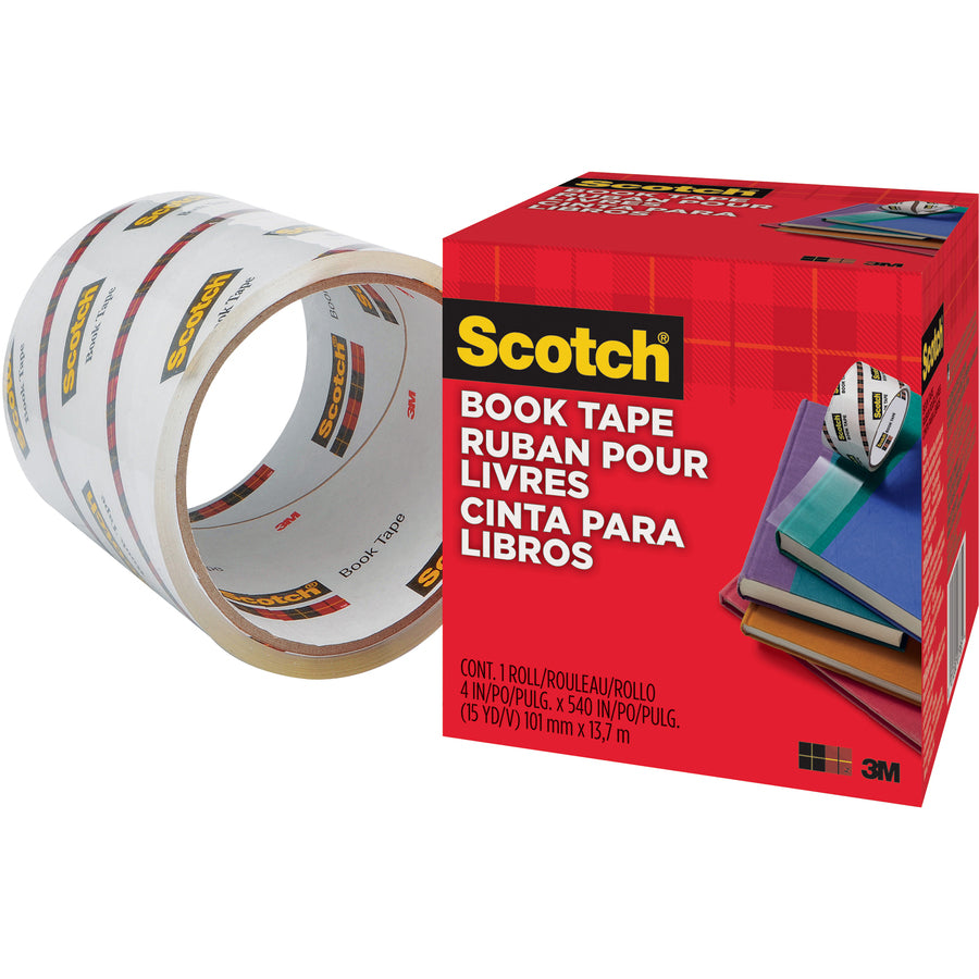 Scotch Book Tape - 15 yd Length x 4" Width - 3" Core - Clear - Acrylic - Crack Resistant - For Repairing, Reinforcing, Protecting, Covering - 1 Roll