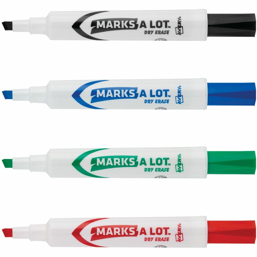 Avery&reg; Marks A Lot Marks A Lot Desk-Style Dry-Erase Markers - Broad Chisel Marker Point - Erasable - Washable - Blue, Black, Red, Green Ink - 4 / Pack
