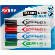 Avery&reg; Marks A Lot Marks A Lot Desk-Style Dry-Erase Markers - Broad Chisel Marker Point - Erasable - Washable - Blue, Black, Red, Green Ink - 4 / Pack