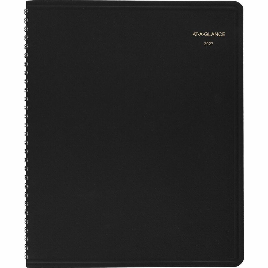 At-A-Glance Planner - Monthly - 1 Year - January 2026 to December 2026 - 1 Month Double Page Layout - 8" x 10" Sheet Size - Wire Bound - Simulated Leather - Black Cover - Address Directory, Phone Directory, Perforated - 1 Each