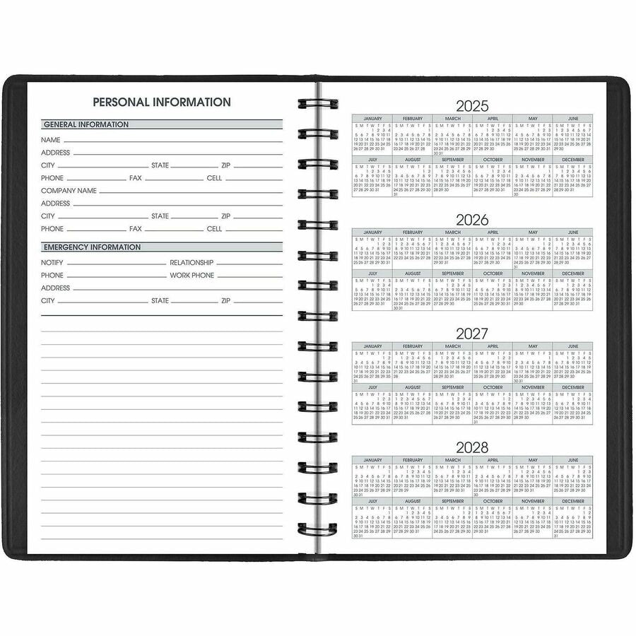 At-A-Glance 24-HourAppointment Book Planner - Julian Dates - Daily - 1 Year - January 2026 to December 2026 - 12:00 AM to 11:00 PM - Hourly - 1 Day Single Page Layout - 4 7/8" x 8" Sheet Size - Wire Bound - Black - Simulated Leather - 1 Each