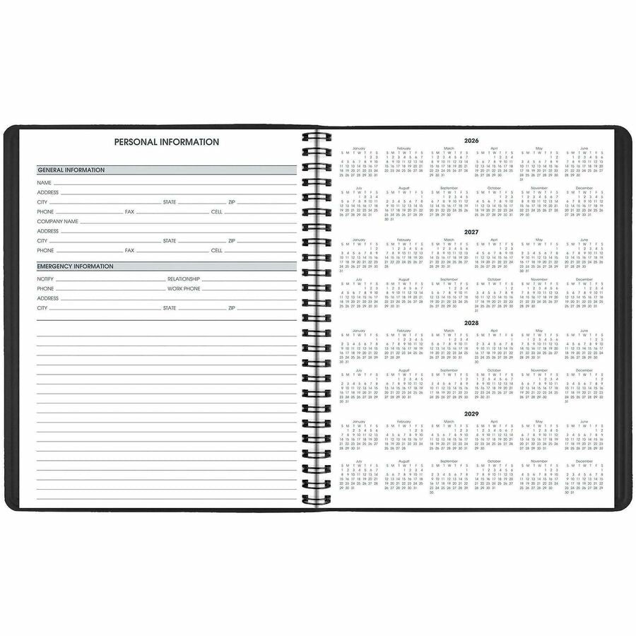 At-A-Glance 24-HourAppointment Book Planner - Daily - 12 Month - January 2026 to December 2026 - 12:00 AM to 11:00 PM - Hourly - 1 Day Single Page Layout - 8 1/2" x 11" Sheet Size - Wire Bound - Simulated Leather - Black Cover - Notepad - 1 Each