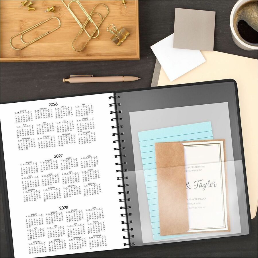 Julian Dates - Daily - 1 Year - January 2026 to December 2026 - 7:00 AM to 8:00 PM - Quarter-hourly - 1 Day Single Page Layout - 8" x 10 7/8" Sheet Size - Wire Bound - Simulated Leather - Black Cover - Perforated Corner, Reference Calendar - 1 Each