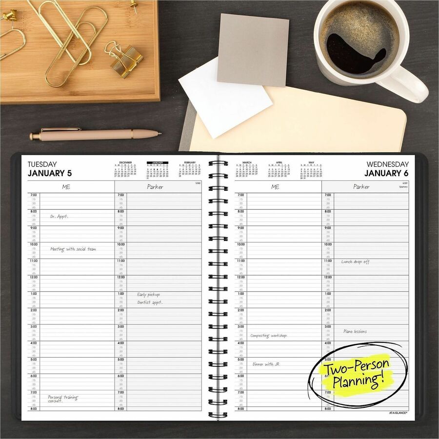 Julian Dates - Daily - 1 Year - January 2026 to December 2026 - 7:00 AM to 8:00 PM - Quarter-hourly - 1 Day Single Page Layout - 8" x 10 7/8" Sheet Size - Wire Bound - Simulated Leather - Black Cover - Perforated Corner, Reference Calendar - 1 Each