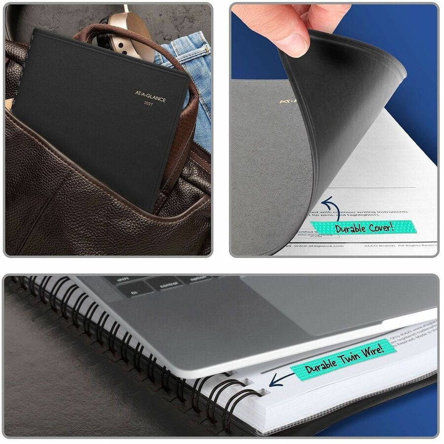 Julian Dates - Daily - 1 Year - January 2026 to December 2026 - 7:00 AM to 8:00 PM - Quarter-hourly - 1 Day Single Page Layout - 8" x 10 7/8" Sheet Size - Wire Bound - Simulated Leather - Black Cover - Perforated Corner, Reference Calendar - 1 Each