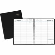 Medium - Julian Dates - Weekly - 1 Year - January 2026 to December 2026 - 1 Week Double Page Layout - 6 3/4" x 8 3/4" Sheet Size - White Sheet - Wire Bound - Black - Faux Leather - Reference Calendar, Double Pocket, Ruled - 1 Each