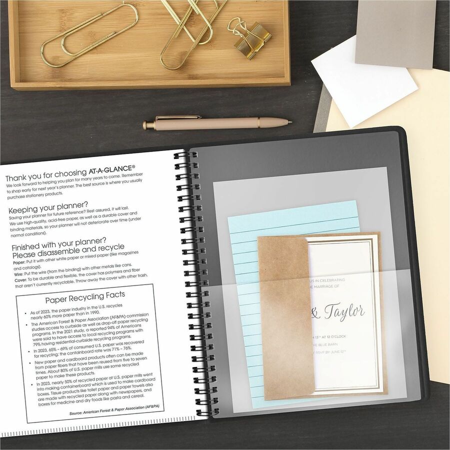 At-A-Glance Appointment Book Planner, Medium, Weekly, 13-Month, Jan 2026–Jan 2027, 8 AM–6 PM Hourly, 1 Week/2 Pages, 7" x 8 3/4", White Sheets, Wire Bound, Black Simulated Leather, 1 Each