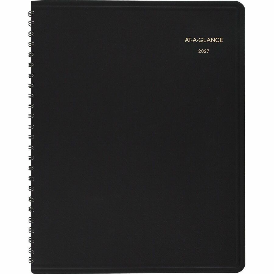 At-A-Glance Appointment Book Planner, Medium, Weekly, 13-Month, Jan 2026–Jan 2027, 8 AM–6 PM Hourly, 1 Week/2 Pages, 7" x 8 3/4", White Sheets, Wire Bound, Black Simulated Leather, 1 Each