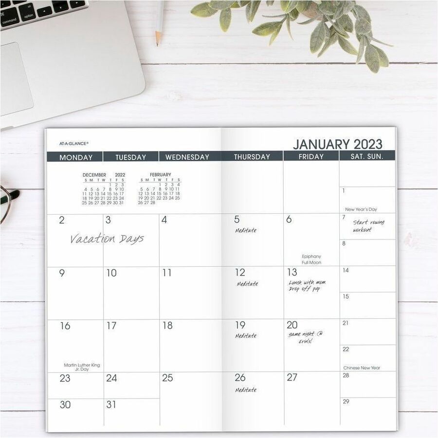 Pocket - Monthly - 12 Month - January 2026 to December 2026 - 1 Month Double Page Layout - 3 1/2" x 6" Sheet Size - White Sheet - Stapled - White - Paper - Bleed Resistant, Unruled Daily Block - 1 Each